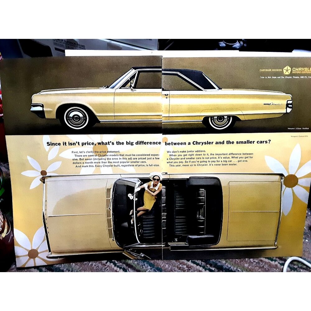 1965 Chrysler Hardtop and Convertible 2 Page Original Print Ad vintage